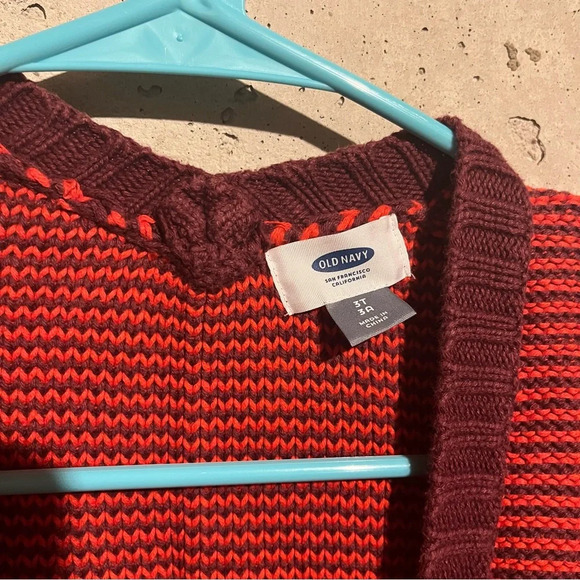 Old Navy Open-Front Long Cardigan Sweater Toddler Girls Red Striped Size 3T - Picture 3 of 7